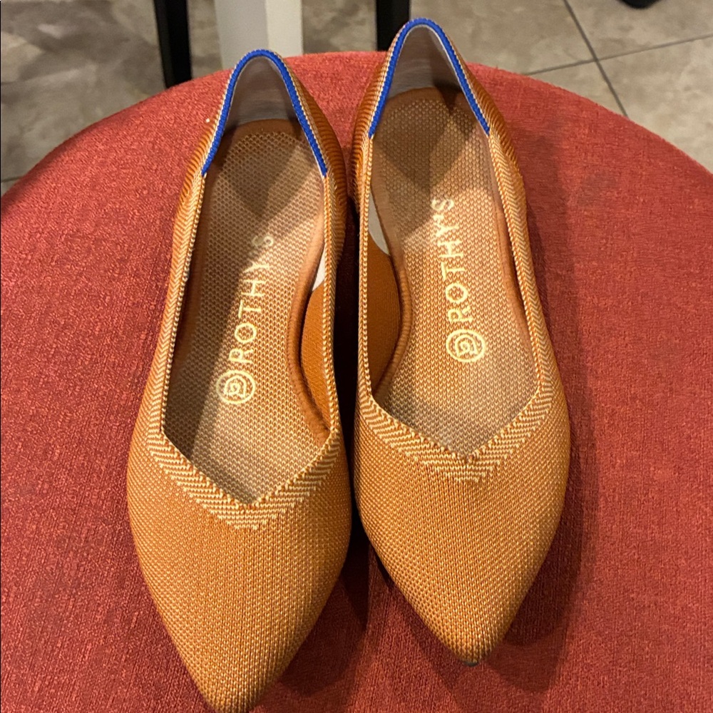 Rothy's Mustard and Blue Pointed Flats